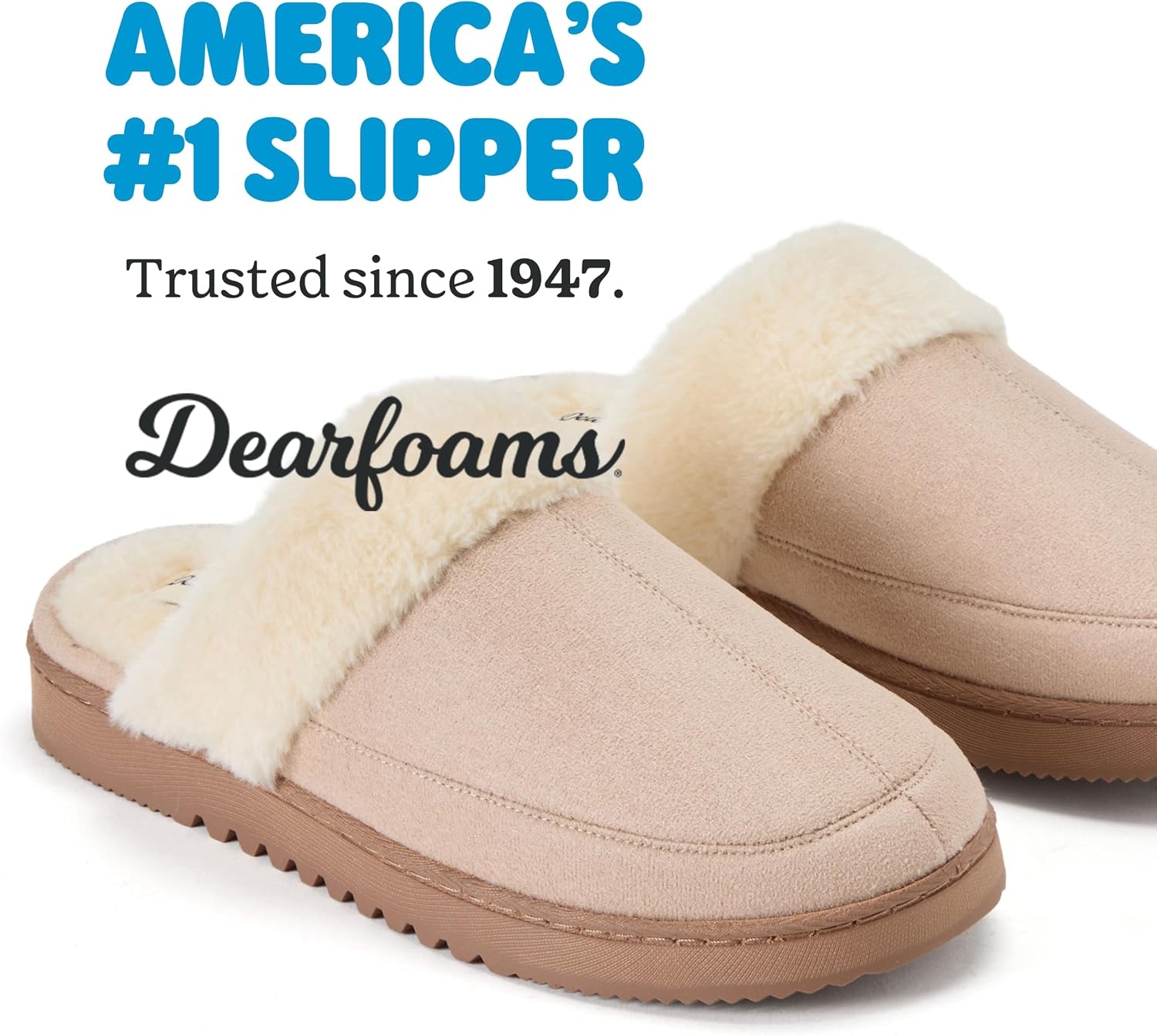 image:imageDearfoams womens Memory Foam House Shoes Slip on Microsuede Scuff Plush Lined Indoor Outdoor SlippersSand