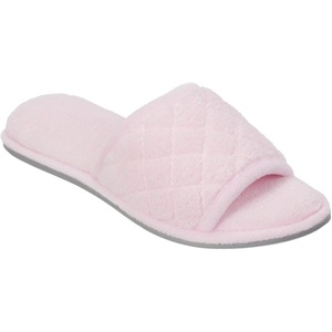 Dearfoams Women’s Micro Terry Slide with Quilted Vamp, Fresh Pink, Small 5-6