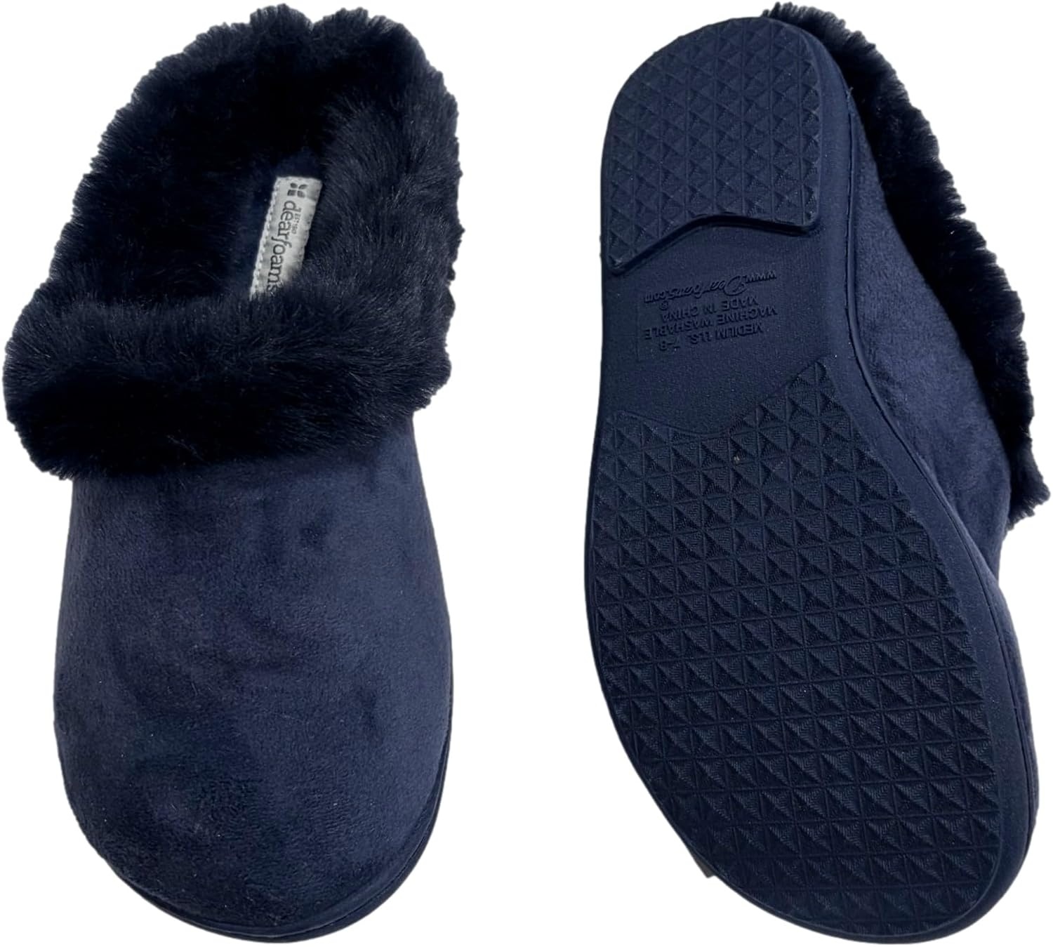 image:imageDearfoams Womens Plush Navy Blue Velour Clogs Slippers Medium 78
