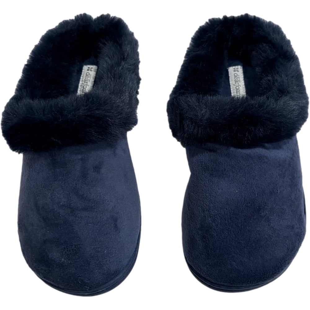 image:imageDearfoams Womens Plush Navy Blue Velour Clogs Slippers Medium 78