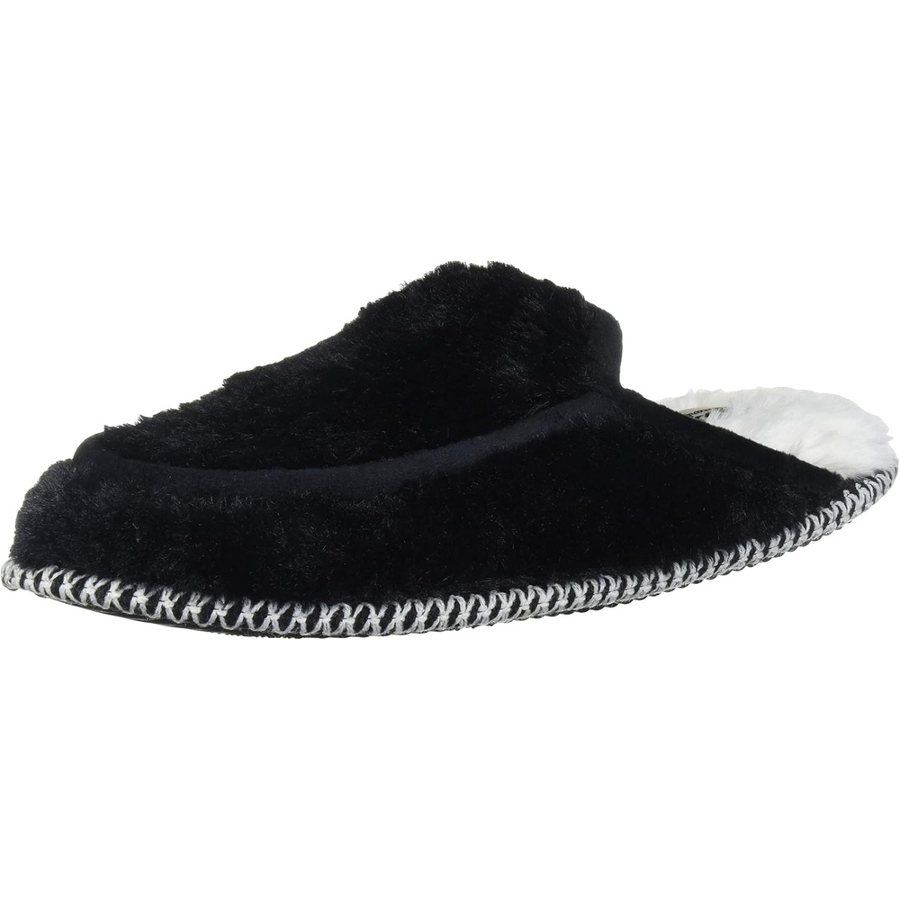 image:imageDearfoams Womens Pile Scuff W Velour Trim SlipperBlack Solid