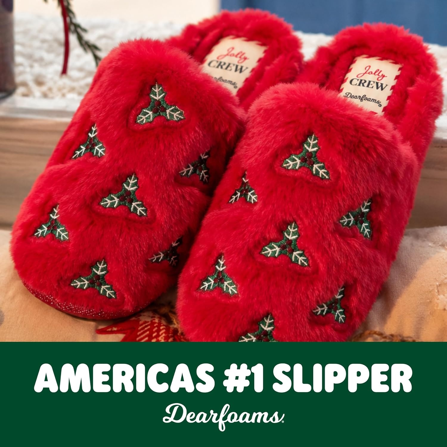 image:imageDearfoams womens Icon Embroidered Slippers Cozy Fuzzy Scuff House ShoesCayenne