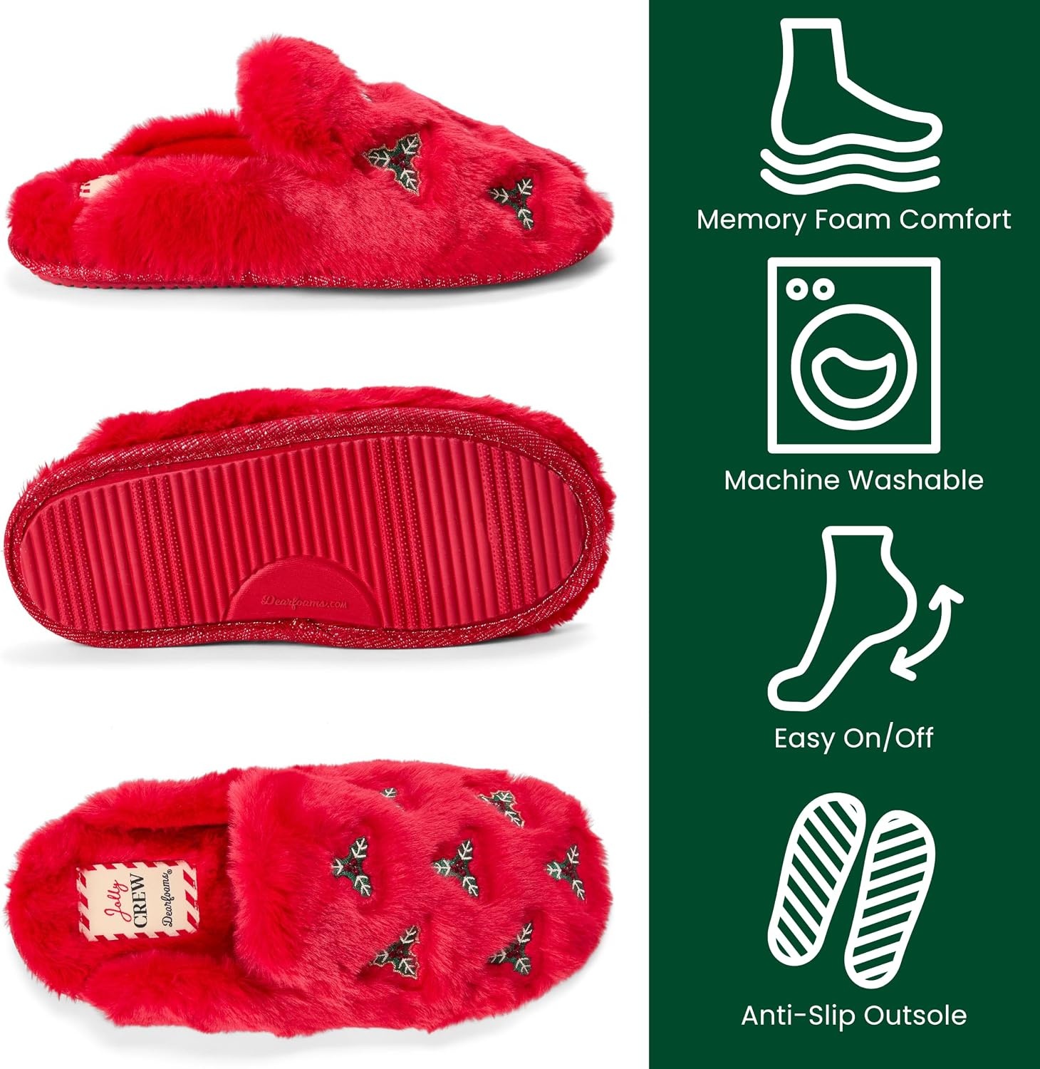 image:imageDearfoams womens Icon Embroidered Slippers Cozy Fuzzy Scuff House ShoesCayenne