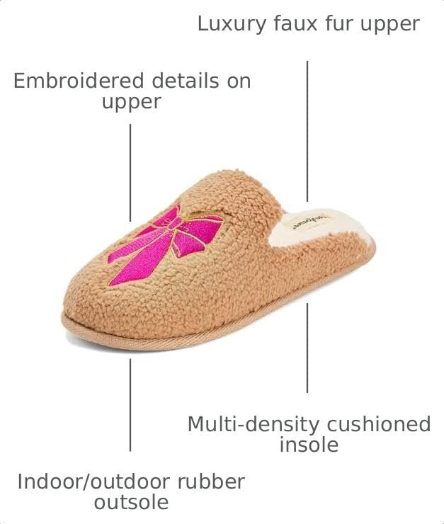 image:imageDearfoams womens Icon Embroidered Slippers Cozy Fuzzy Scuff House ShoesPink Bow Emrboidered