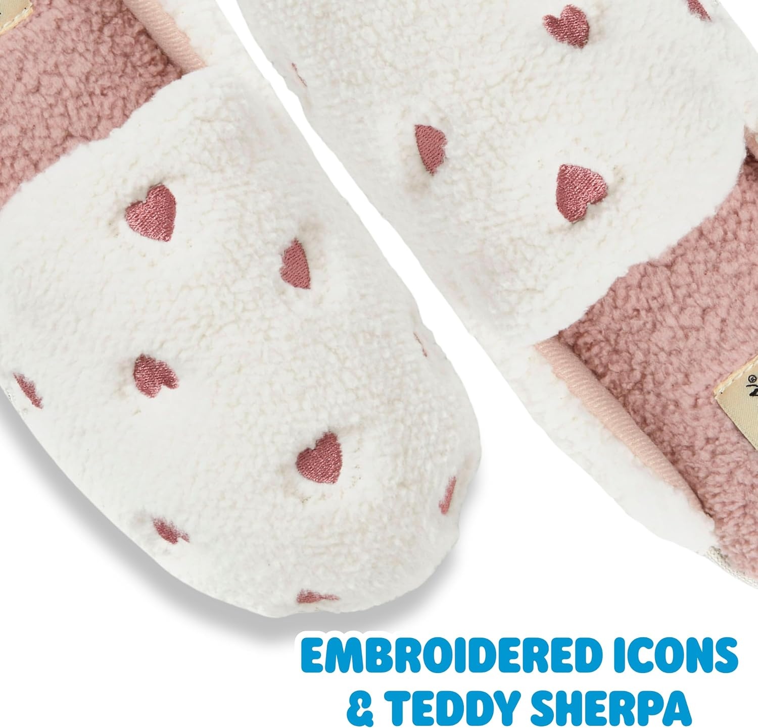 image:imageDearfoams womens Icon Embroidered Slippers Cozy Fuzzy Scuff House ShoesPink Hearts