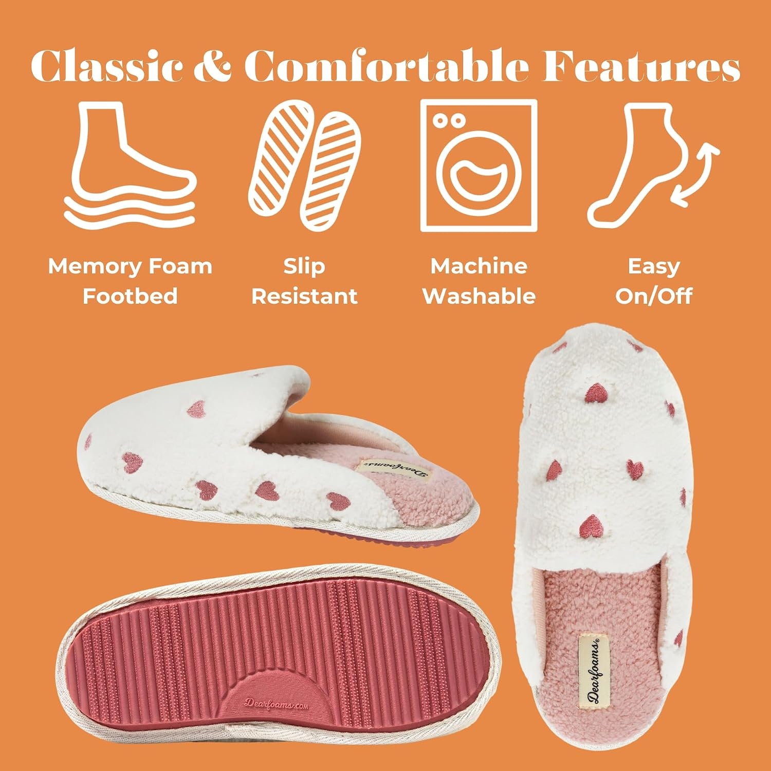 image:imageDearfoams womens Icon Embroidered Slippers Cozy Fuzzy Scuff House ShoesPink Hearts