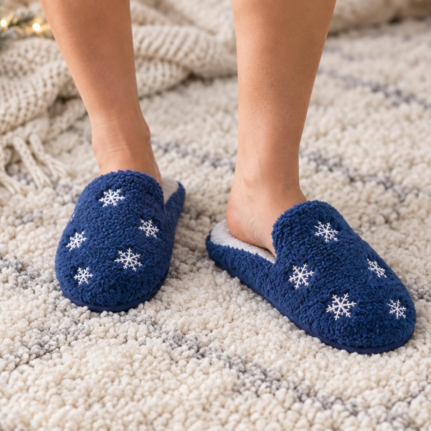 image:imageDearfoams womens Icon Embroidered Slippers Cozy Fuzzy Scuff House ShoesSnowflake Icon