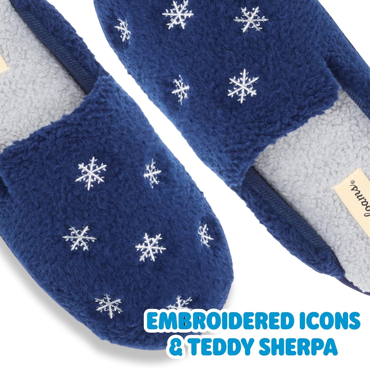 image:imageDearfoams womens Icon Embroidered Slippers Cozy Fuzzy Scuff House ShoesSnowflake Icon