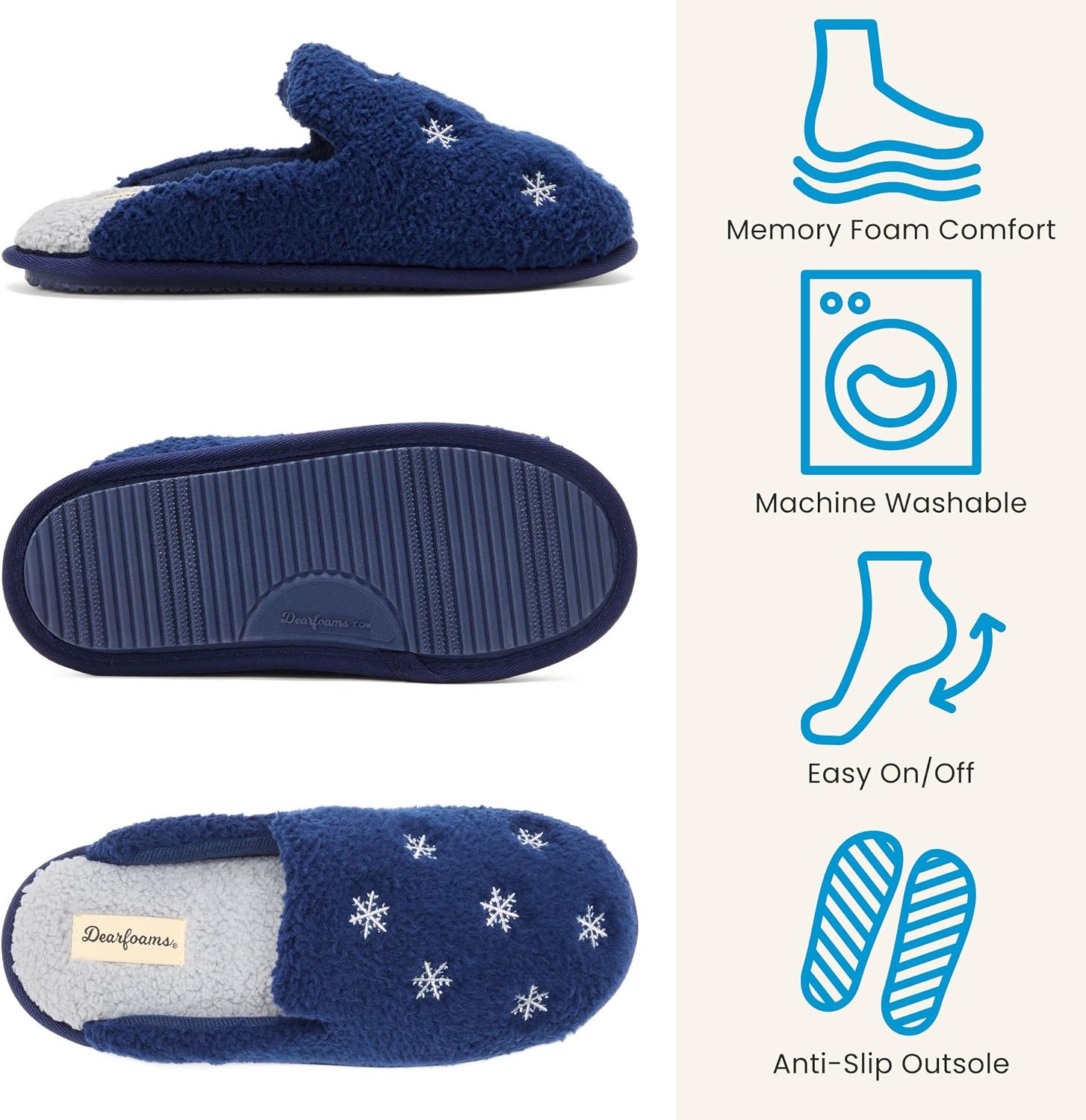 image:imageDearfoams womens Icon Embroidered Slippers Cozy Fuzzy Scuff House ShoesSnowflake Icon
