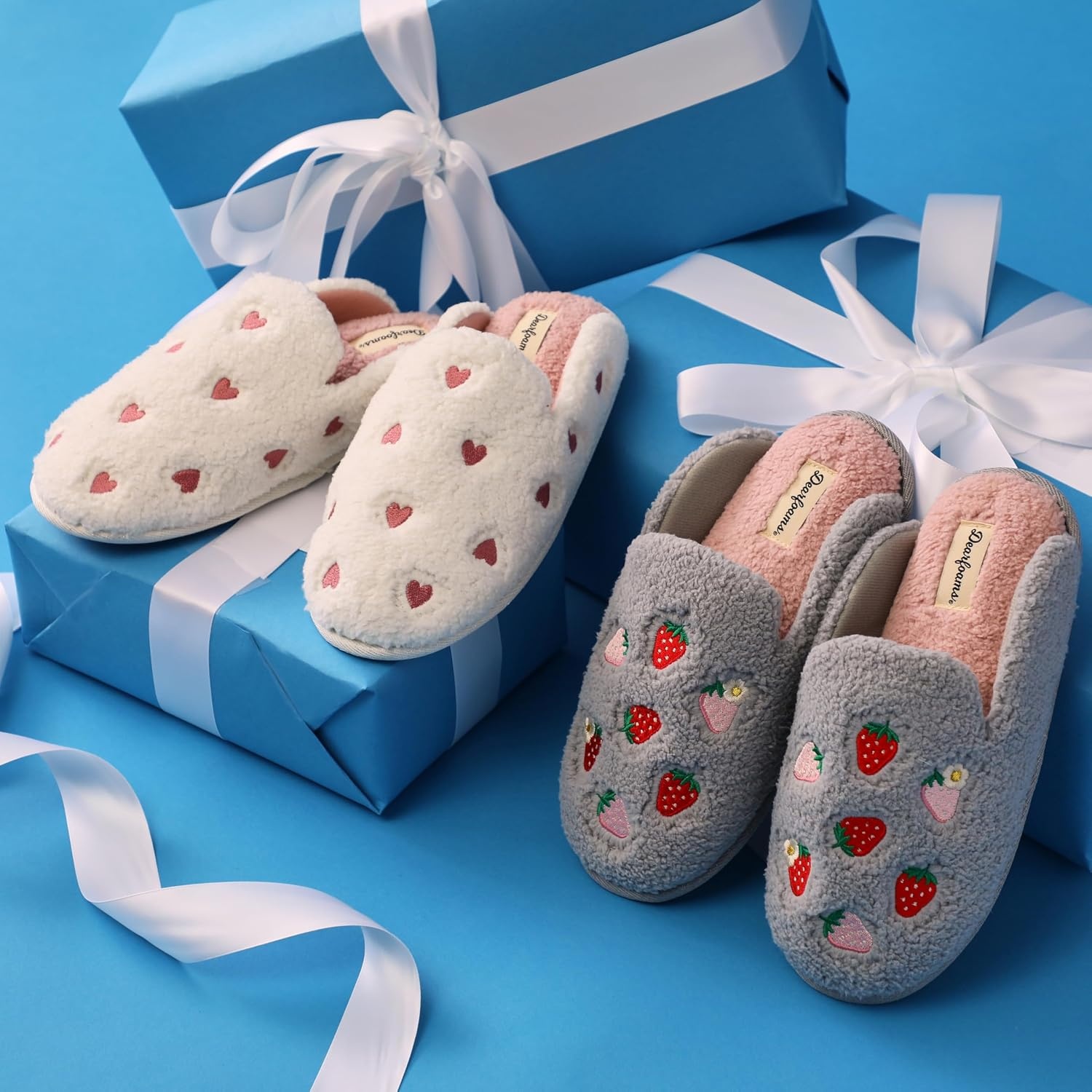 image:imageDearfoams womens Icon Embroidered Slippers Cozy Fuzzy Scuff House ShoesSnowflake Icon