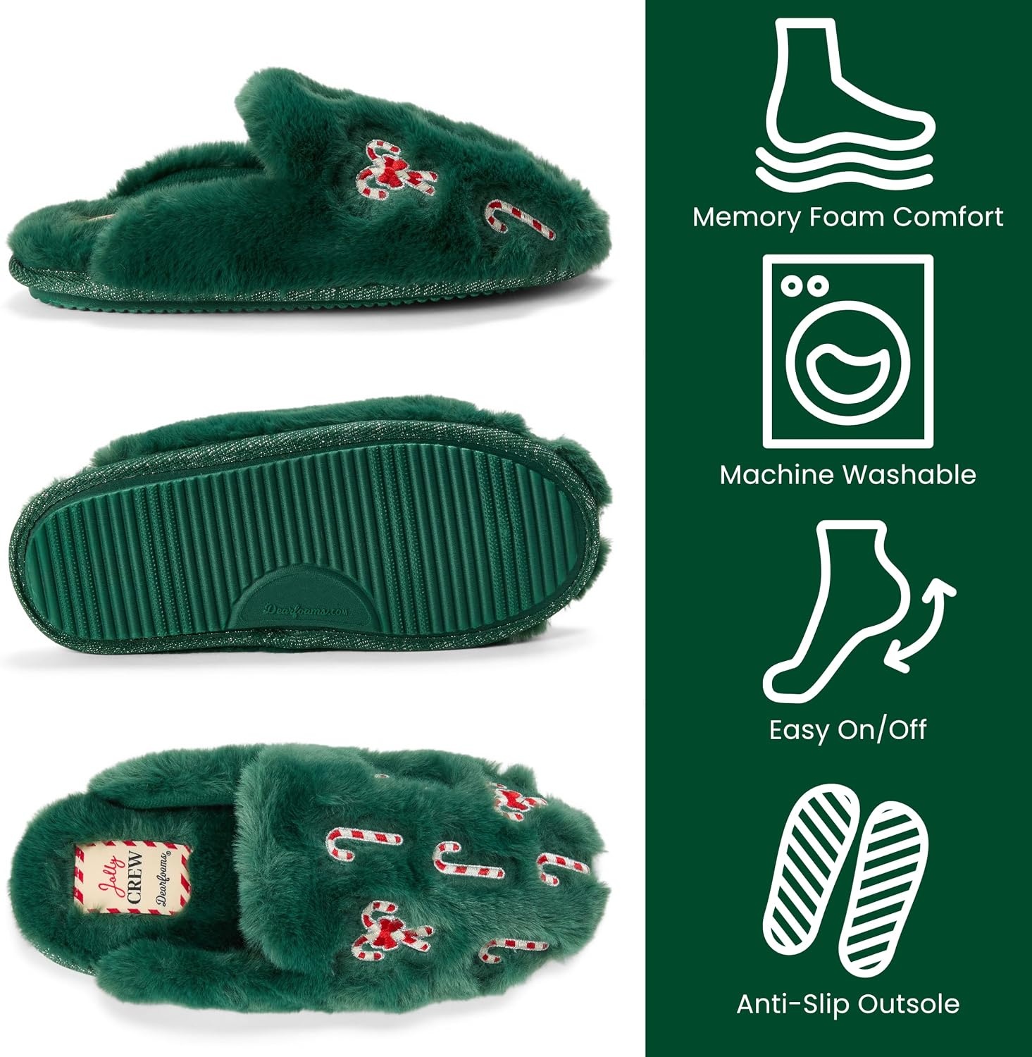 image:imageDearfoams womens Icon Embroidered Slippers Cozy Fuzzy Scuff House ShoesSpruce