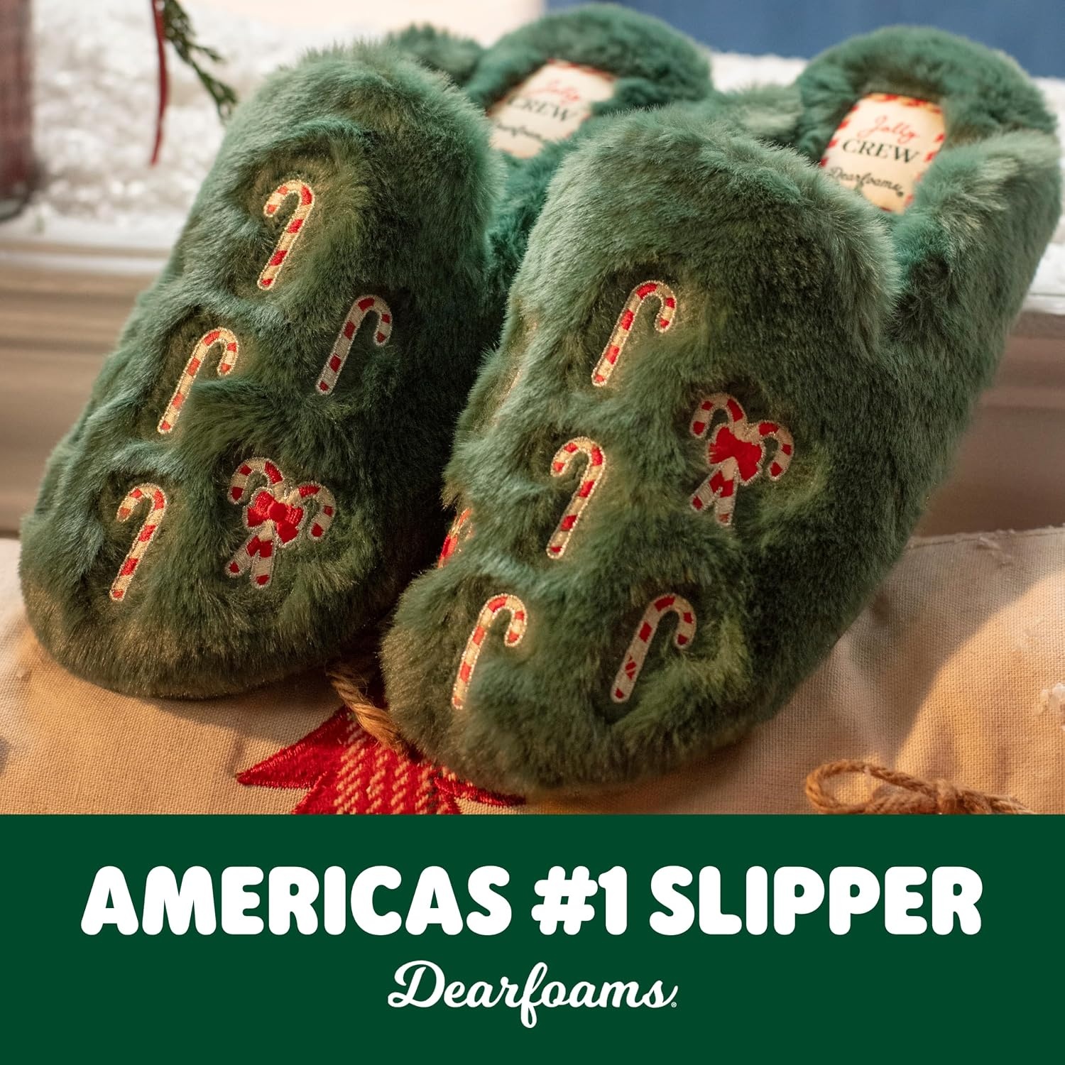 image:imageDearfoams womens Icon Embroidered Slippers Cozy Fuzzy Scuff House ShoesSpruce