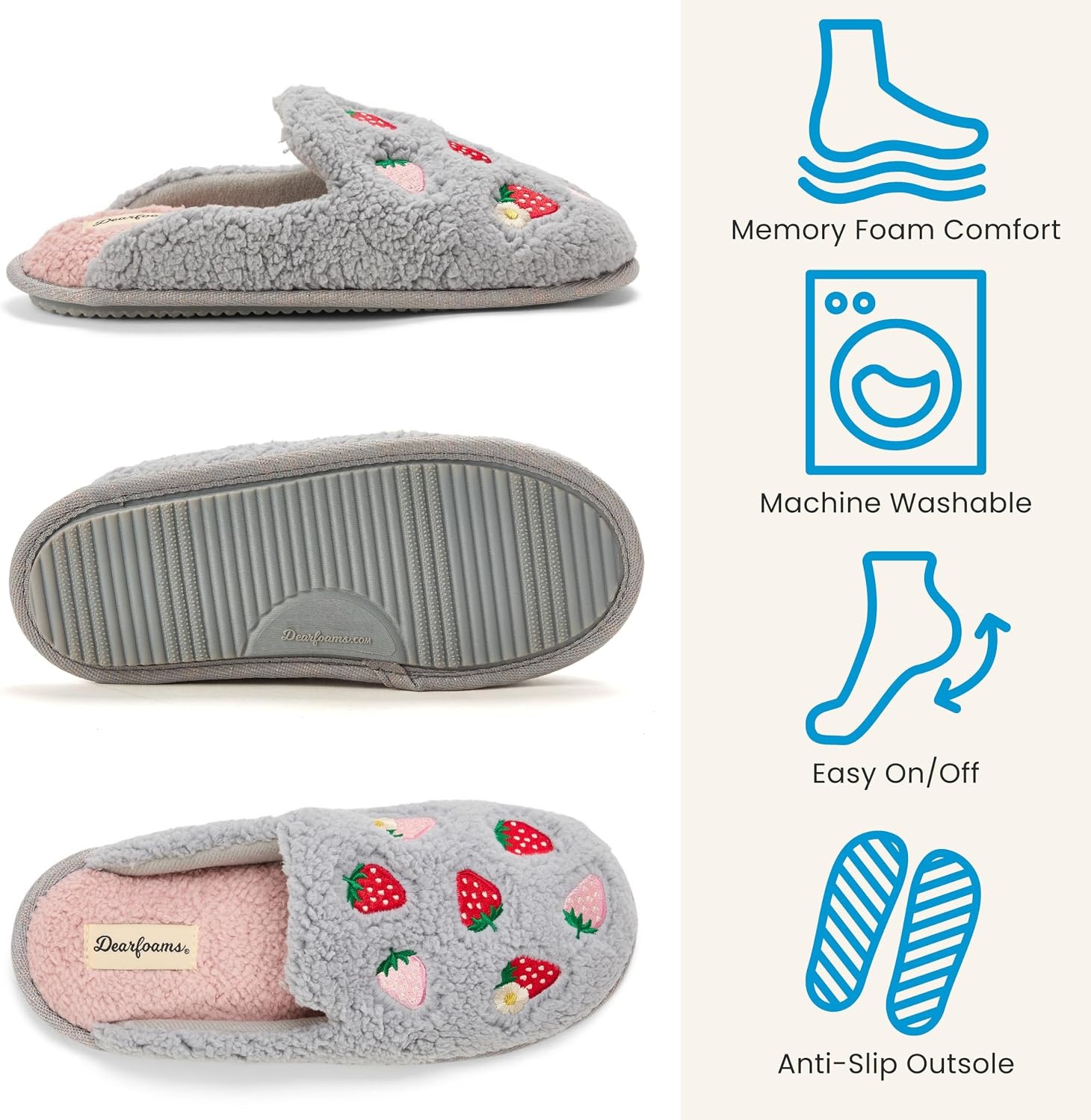 image:imageDearfoams womens Icon Embroidered Slippers Cozy Fuzzy Scuff House ShoesStrawberry Icon