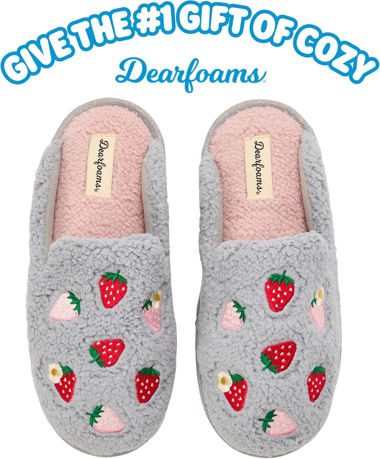 image:imageDearfoams womens Icon Embroidered Slippers Cozy Fuzzy Scuff House ShoesStrawberry Icon