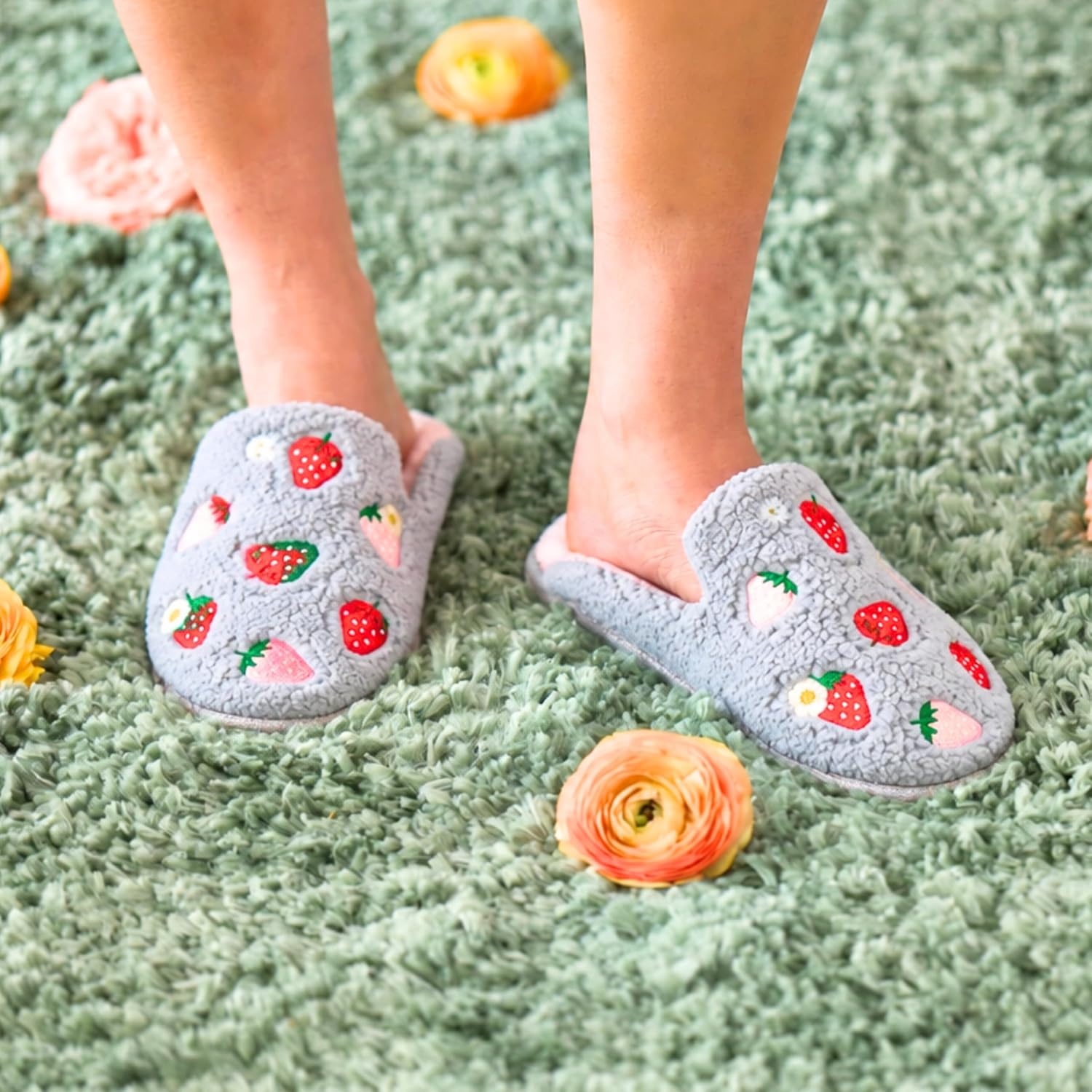 image:imageDearfoams womens Icon Embroidered Slippers Cozy Fuzzy Scuff House ShoesStrawberry Icon