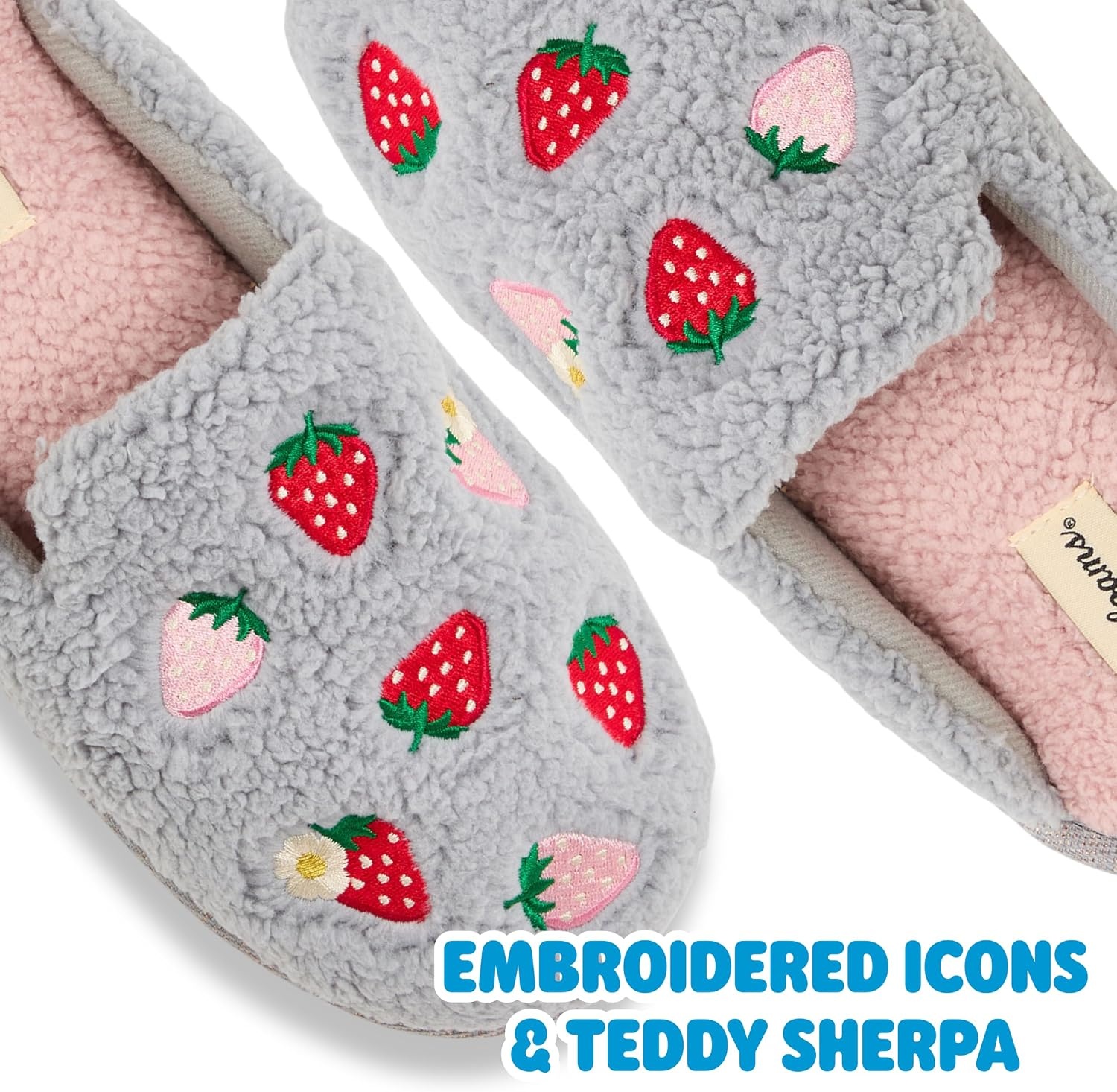 image:imageDearfoams womens Icon Embroidered Slippers Cozy Fuzzy Scuff House ShoesStrawberry Icon
