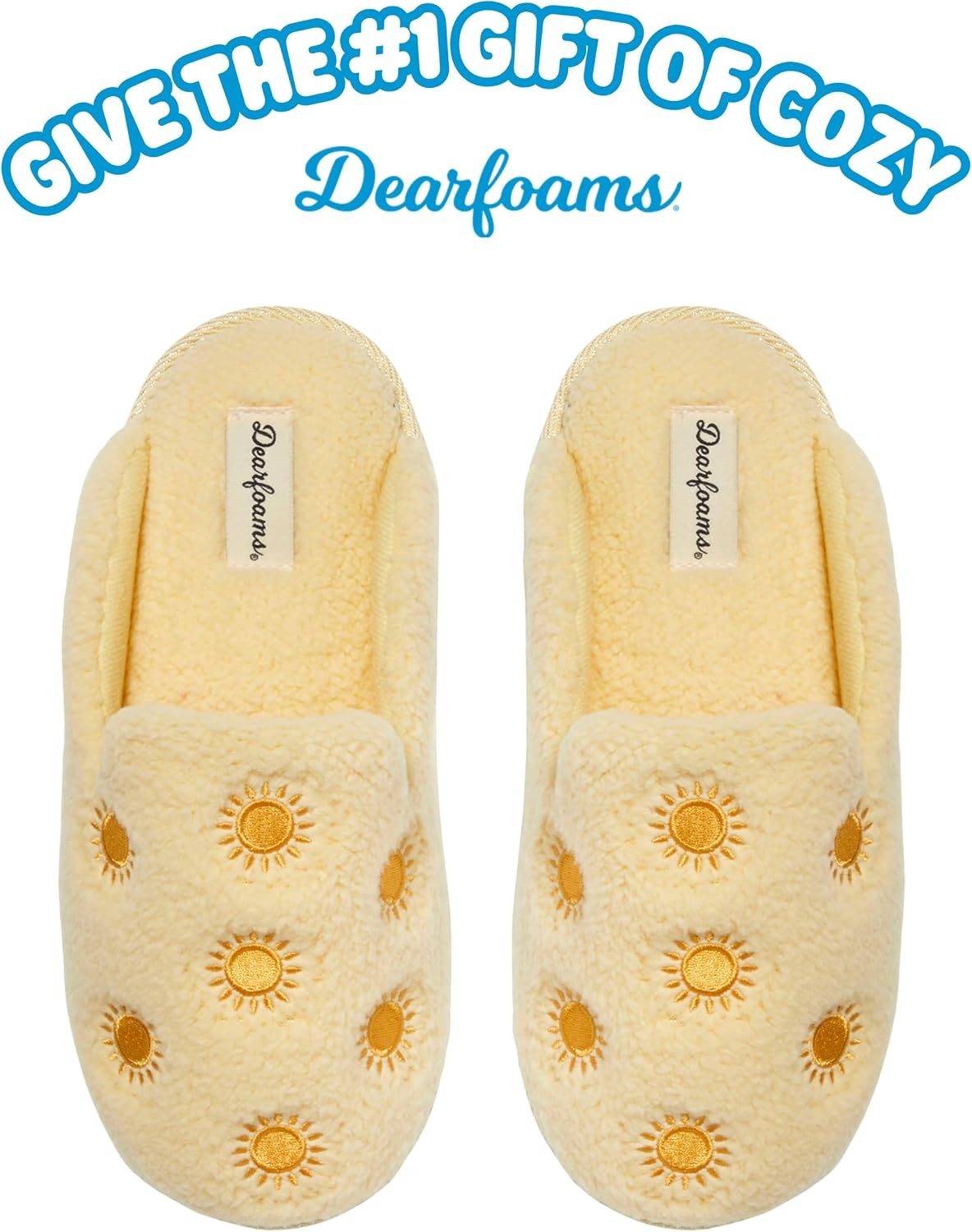 image:imageDearfoams womens Icon Embroidered Slippers Cozy Fuzzy Scuff House ShoesYellow
