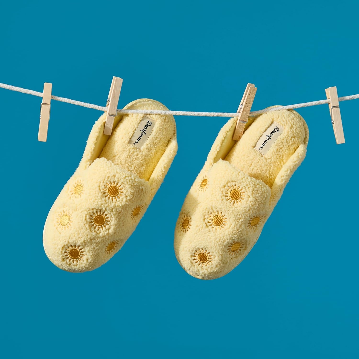 image:imageDearfoams womens Icon Embroidered Slippers Cozy Fuzzy Scuff House ShoesYellow
