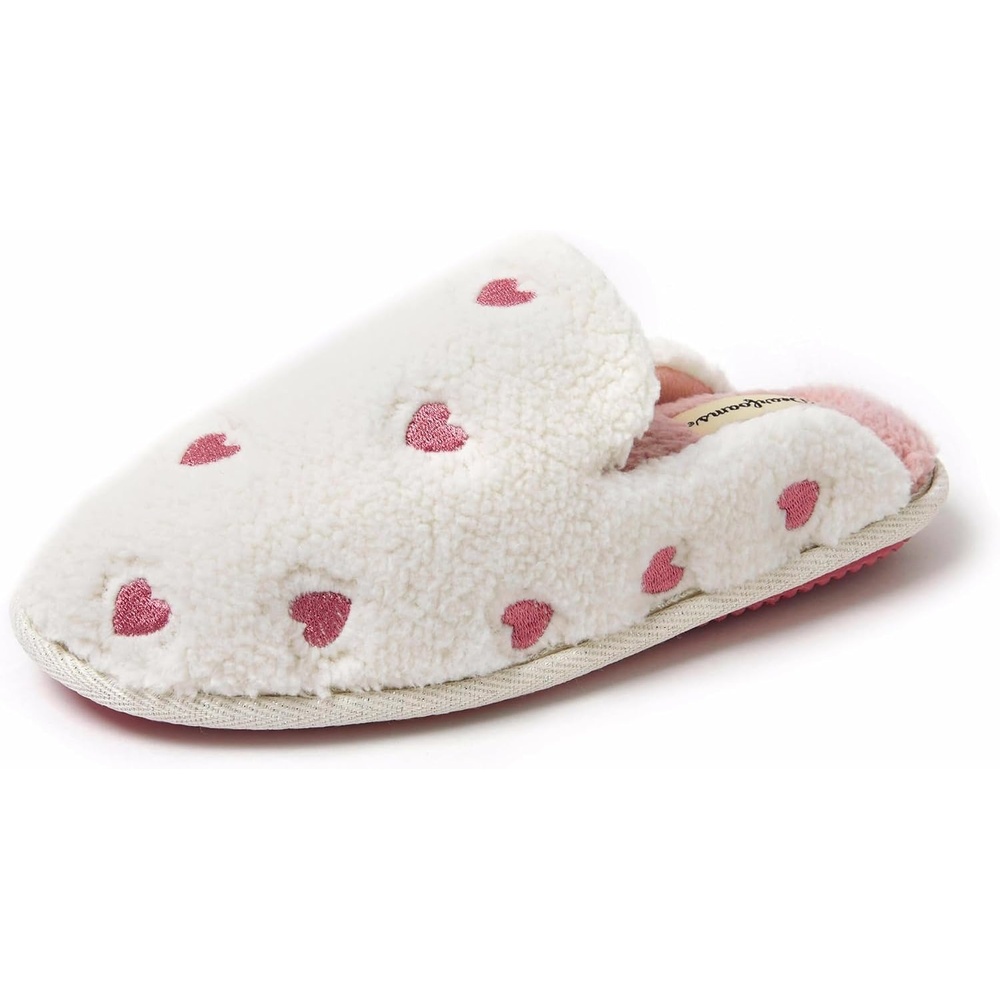 image:imageDearfoams womens Icon Embroidered Slippers Cozy Fuzzy Scuff House ShoesPink Hearts