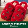 Dearfoams womens Icon Embroidered Slippers, Cozy Fuzzy Scuff House Shoes(Cayenne)
