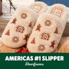 Dearfoams womens Icon Embroidered Slippers, Cozy Fuzzy Scuff House Shoes(Creme Brulee)