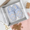 Dearfoams womens Icon Embroidered Slippers, Cozy Fuzzy Scuff House Shoes(Light Blue Bows)