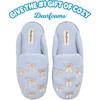Dearfoams womens Icon Embroidered Slippers, Cozy Fuzzy Scuff House Shoes(Light Blue Bows)