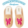 Dearfoams womens Icon Embroidered Slippers, Cozy Fuzzy Scuff House Shoes(Pink Bow Emrboidered)