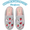 Dearfoams womens Icon Embroidered Slippers, Cozy Fuzzy Scuff House Shoes(Strawberry Icon)