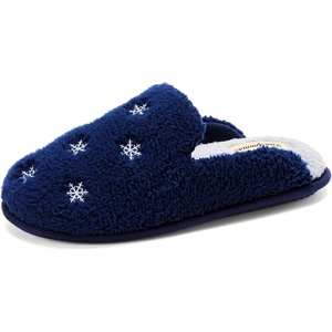Dearfoams womens Icon Embroidered Slippers, Cozy Fuzzy Scuff House Shoes(Snowflake Icon)