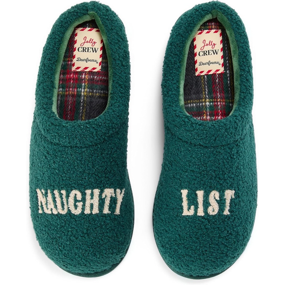 image:imageDearfoams Mens Christmas Morning Crew Matching Family Holiday House ShoesNaughty List