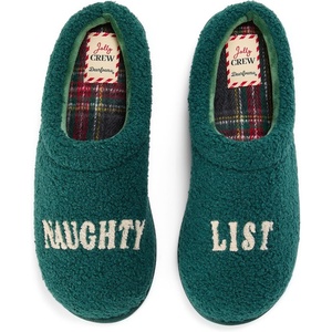 Dearfoams Men’s Christmas Morning Crew Matching Family Holiday House Shoes(Naughty List)