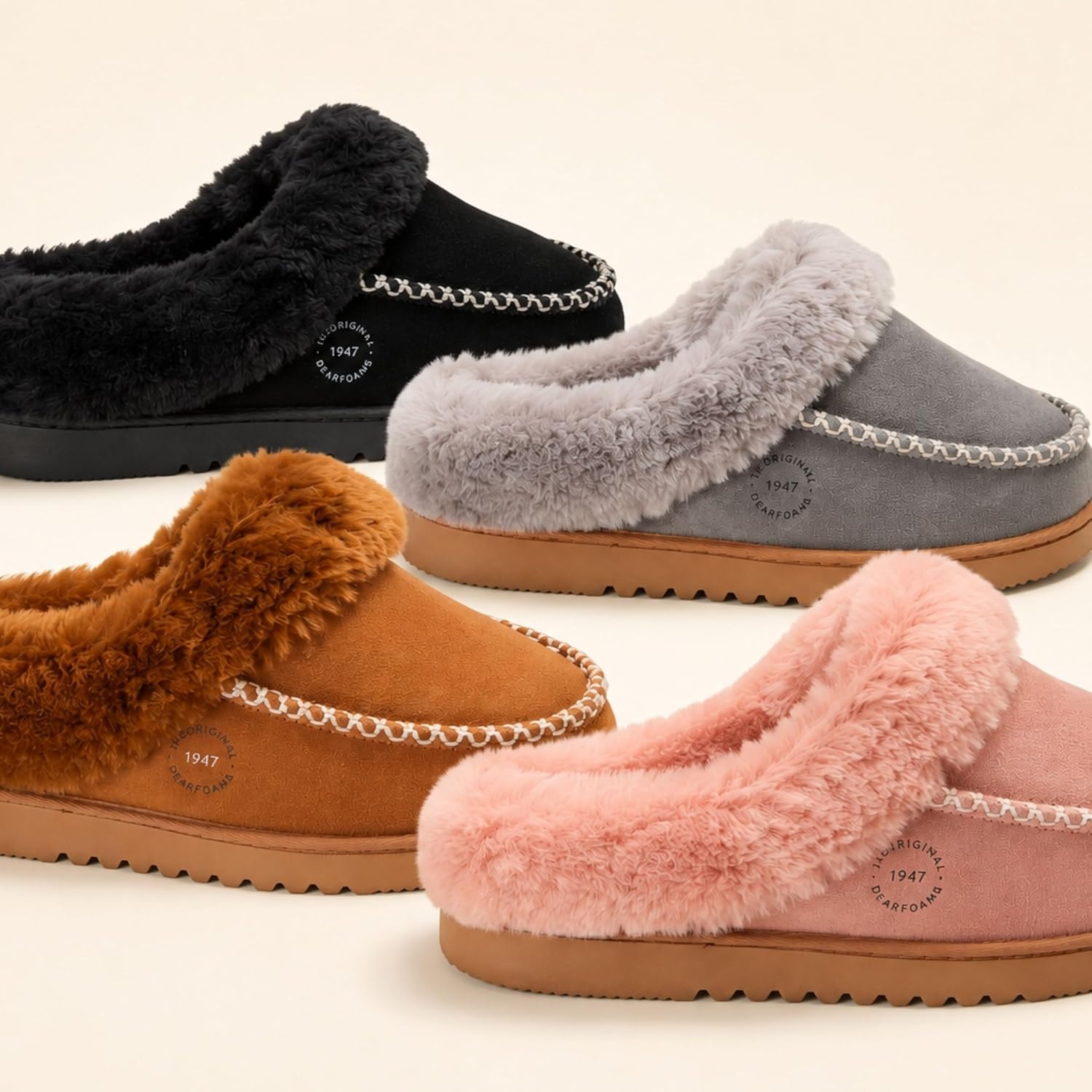 image:imageDearfoams womens House Slipper Memory Foam Fuzzy Suede Clog Blaine Furry Cuff Indoor ShoesChestnut