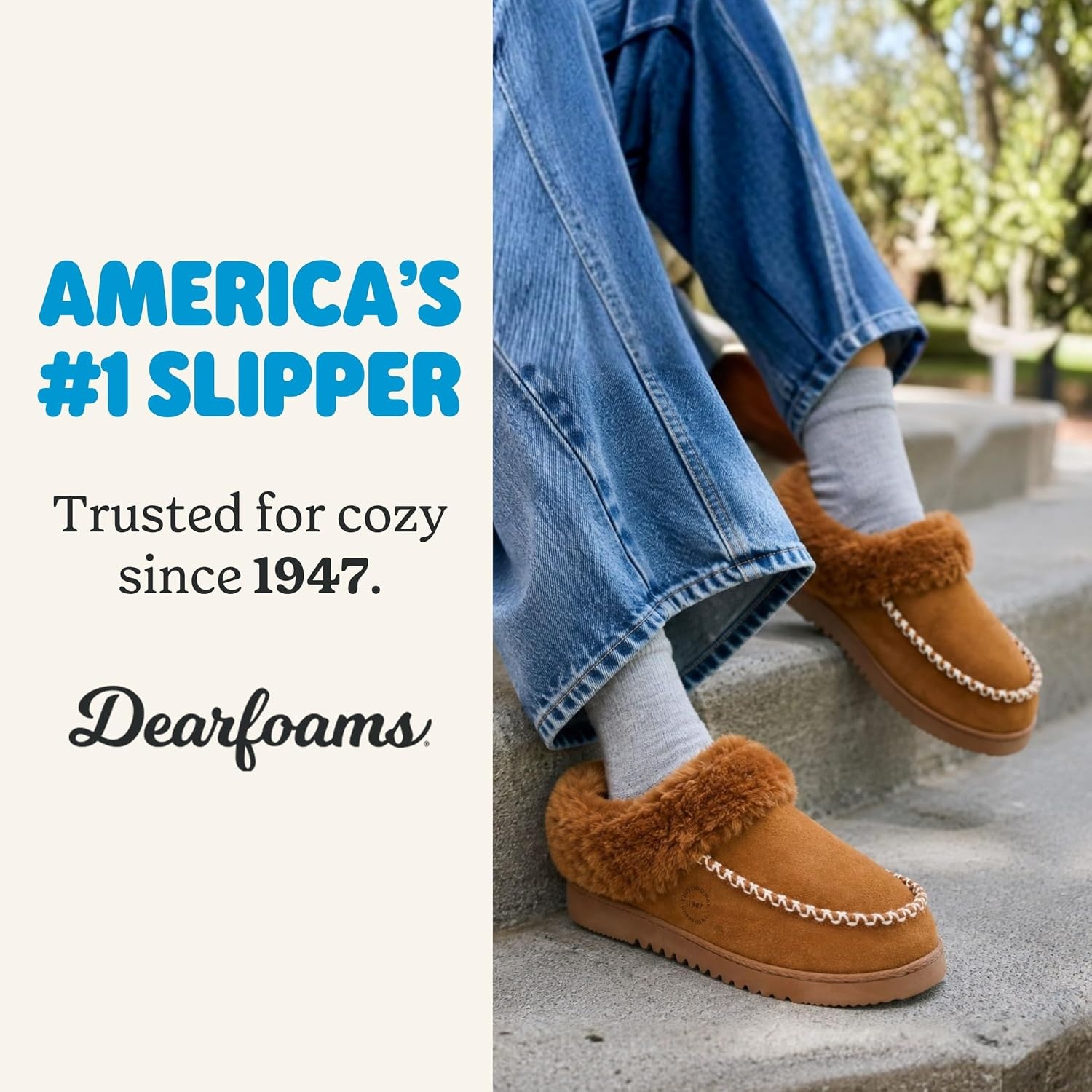 image:imageDearfoams womens House Slipper Memory Foam Fuzzy Suede Clog Blaine Furry Cuff Indoor ShoesChestnut