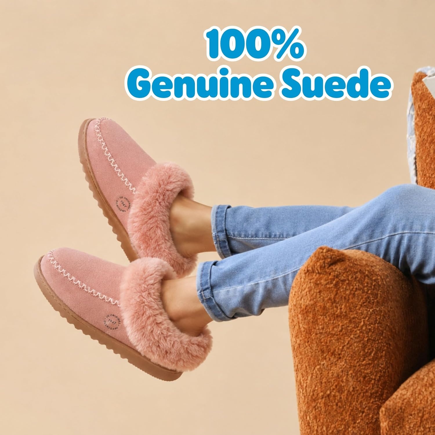 image:imageDearfoams womens House Slipper Memory Foam Fuzzy Suede Clog Blaine Furry Cuff Indoor ShoesDusty Pink