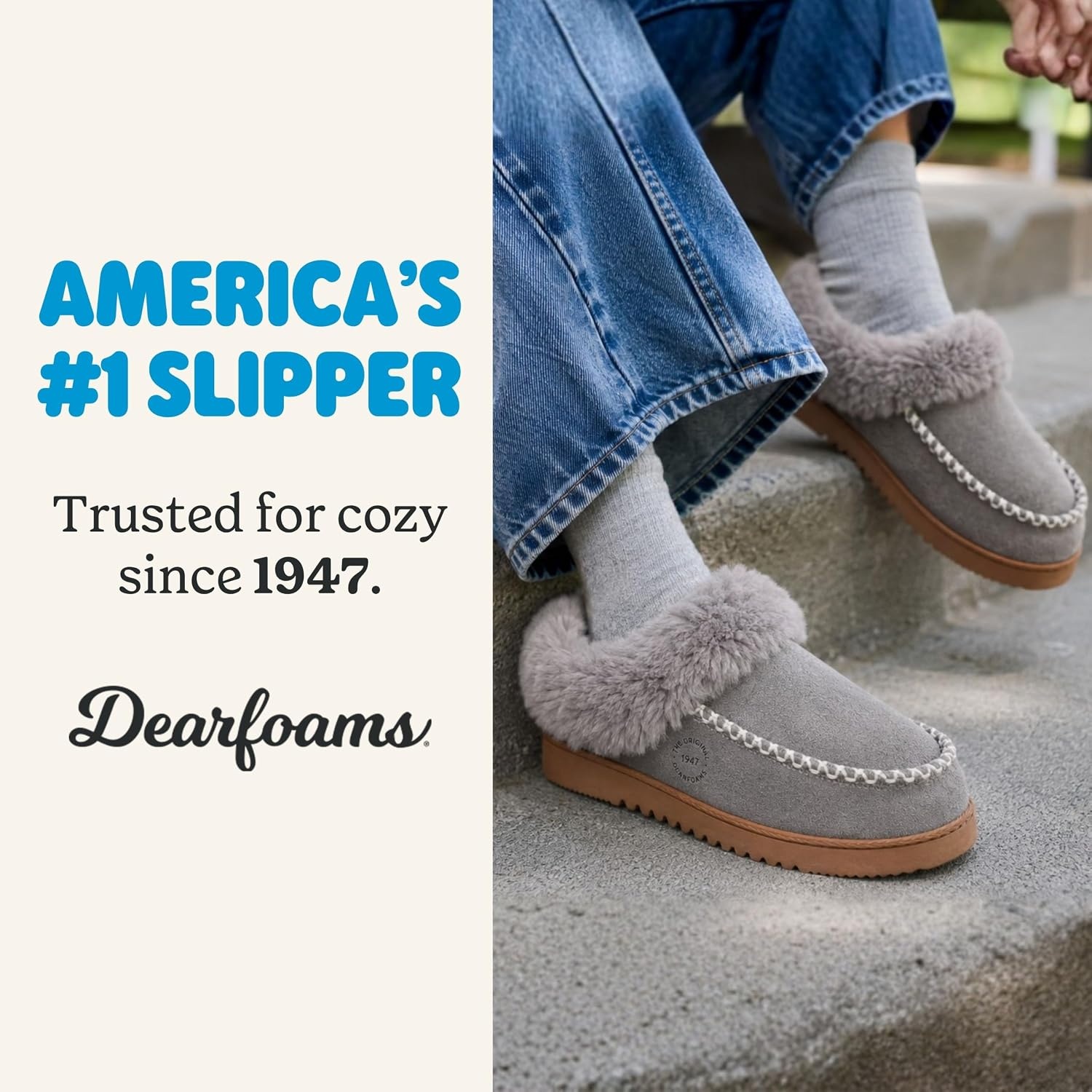 image:imageDearfoams womens House Slipper Memory Foam Fuzzy Suede Clog Blaine Furry Cuff Indoor ShoesMedium Grey