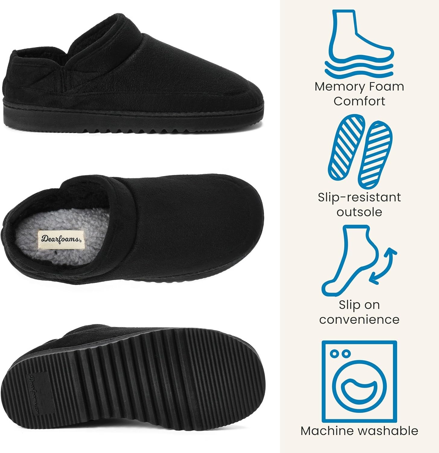 image:imageDearfoams womens Memory Foam House Shoes Microsuede Bootie Plush Lined Indoor Outdoor Boot SlippersBlack
