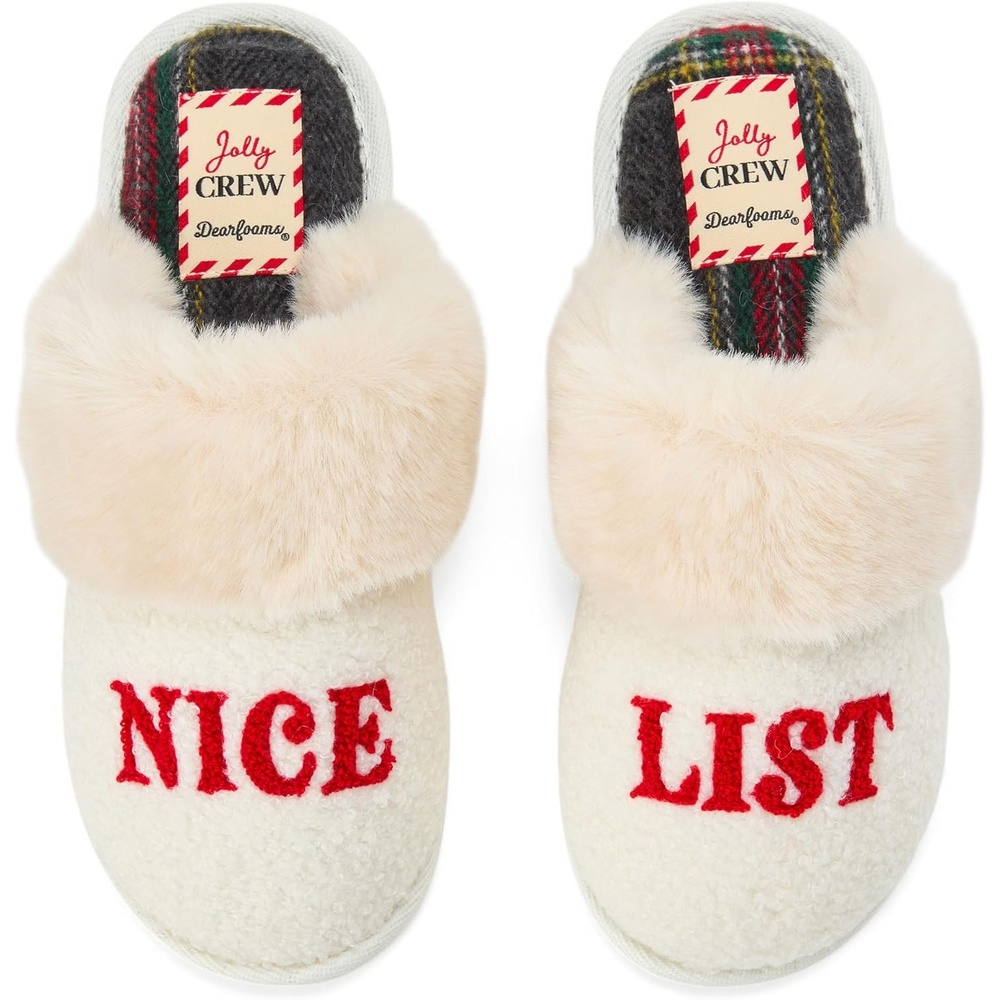image:imageDearfoams womens Christmas Morning Crew Matching Family Holiday House ShoesNice List