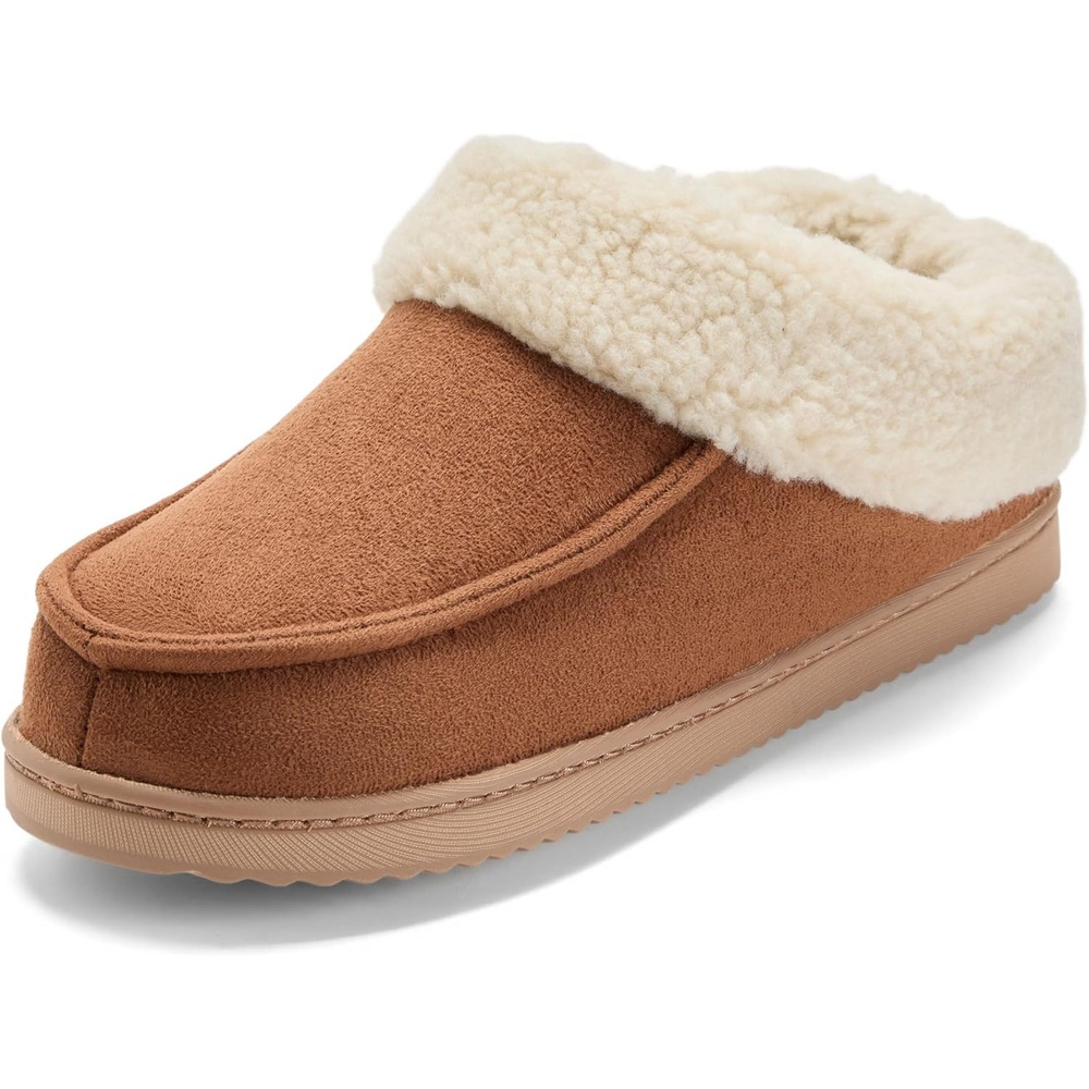image:imageDearfoams womens Memory Foam House Shoes Slip on Microsuede Clog Plush Lined Indoor Outdoor SlippersChestnut