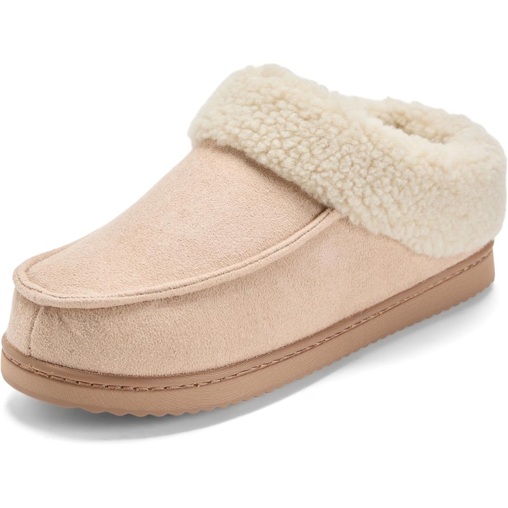 image:imageDearfoams womens Memory Foam House Shoes Slip on Microsuede Clog Plush Lined Indoor Outdoor SlippersSand