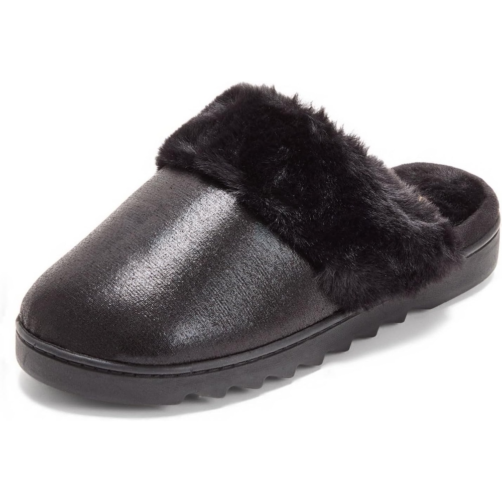 image:imageDearfoams womens Memory Foam House Shoes Slip on Microsuede Scuff Plush Lined Indoor Outdoor SlippersBlack Metallic
