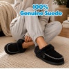 Dearfoams womens House Slipper Memory Foam Fuzzy Suede Clog – Blaine Furry Cuff Indoor Shoes(Black)