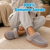 Dearfoams womens House Slipper Memory Foam Fuzzy Suede Clog – Blaine Furry Cuff Indoor Shoes(Medium Grey)