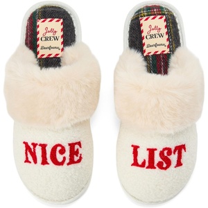 Dearfoams womens Christmas Morning Crew Matching Family Holiday House Shoes(Nice List)