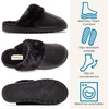 Dearfoams Women’s Memory Foam House Shoes Slip On Microsuede Scuff, Plush Lined Indoor Outdoor Slippers, Black Metallic, 9-10